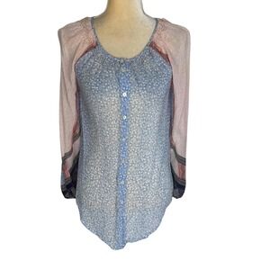Sundance Sheer Silk Blouse Floral Pattern Long Sleeves Embroidery Size‎ Small